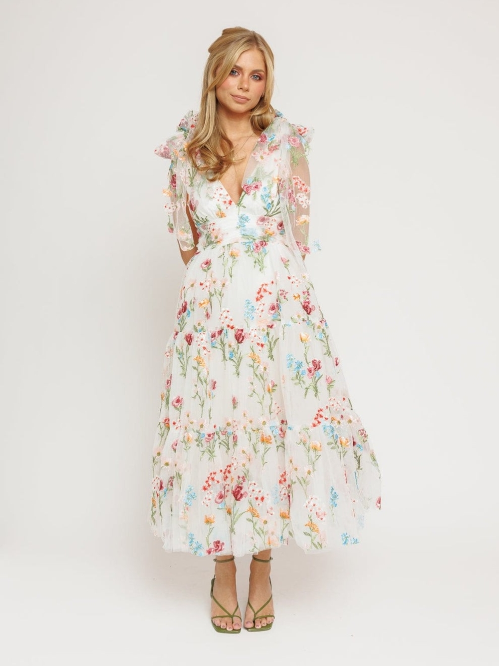 White Floral V-Neck Midi Dress | Jessakae Margaret Midi Dress 4x